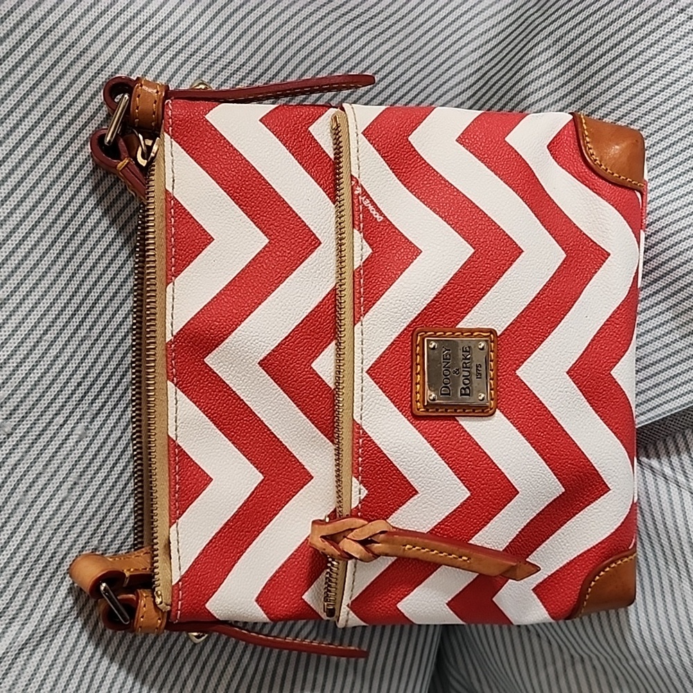 Dooney & Bourke Red and White Chevron Crossbody Bag